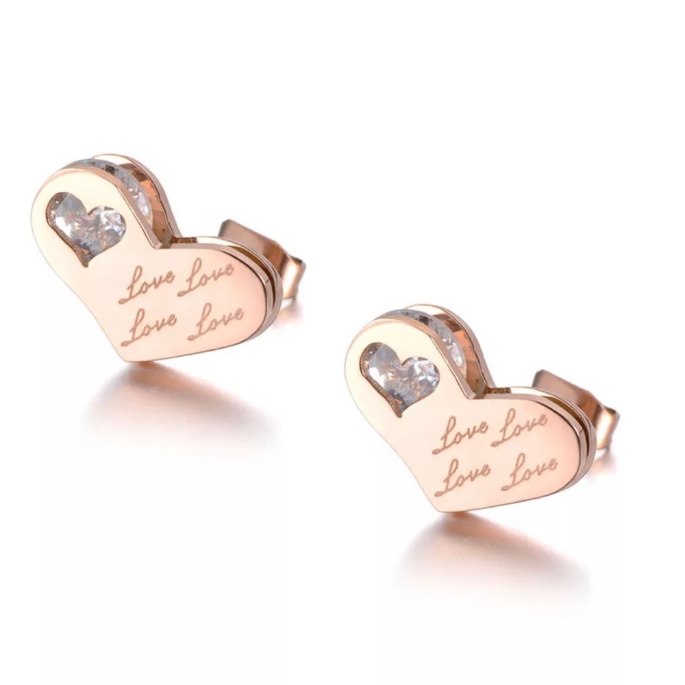 Rose Gold Stainless Steel CZ Love Heart earrings